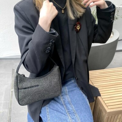 Auth PRADA Small Tessuto Sport HOBO Hand Bag Wool Dark Gray Auth PRADA Small Tessuto Sport HOBO Hand Bag Wool Dark Gray