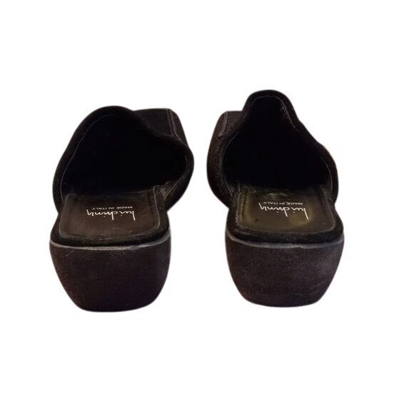 Salto cunha baixo Luichiny tamanho 40 EUA 9 - 9.5 feminino camurça preta slip-on mules - Imagem 4 de 4