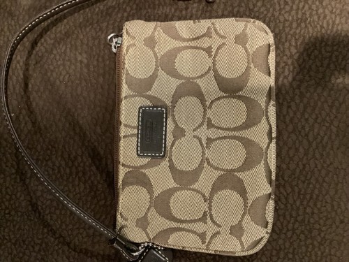 Coach Wristlet Bag Wallet + Charm 5X4 Brown Tan Original Style Handbag Small - Picture 2 of 11