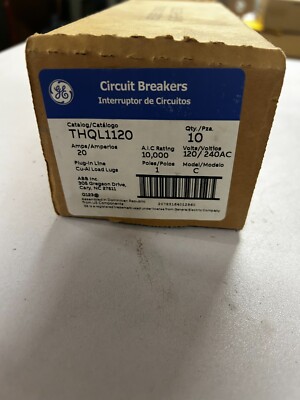 BOXE OF 10 ELECTRICAL BREAKERS!! GE 1 POLE 20 AMP # THQL1120