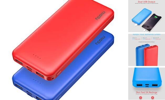2-Pack  10000mAh Dual USB Portable Charger, Fast Charging Power Bank Red+Blue