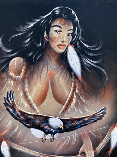 SEXY ETHNIC WOMAN , VELVET PAINTING,18" BY 22"W, FRAME, SOUTHWEST ART, STYLE 3 - Picture 2 of 9