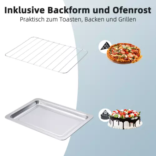 Minibackofen Mini Backofen Ofen Pizzaofen Grill Timer Pizzaofen 21 Liter Schwarz - Bild 6 von 11