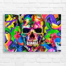 Vibrant Skull Abstract Canvas Print Large Picture Wall Art