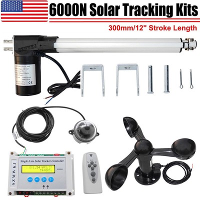 Single Axis Solar Tracker Kit -6000N 12'' Linear Actuator +Controller +Anemometer