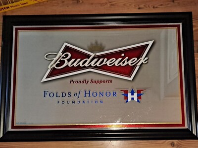 BUDWEISER BEER MIRROR FOLDS OF HONOR ARMY NAVY MARINE LARGE MIRROR