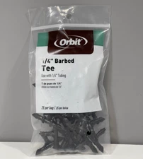 100 piece Orbit 67401 1/4" Barbed Tees for black drip hose tube (4 packs of 25)