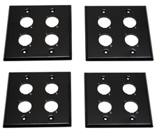  4 Four Double Gang Blank Wall Plate Four XLR Male / Female "D" BLACK Steel
