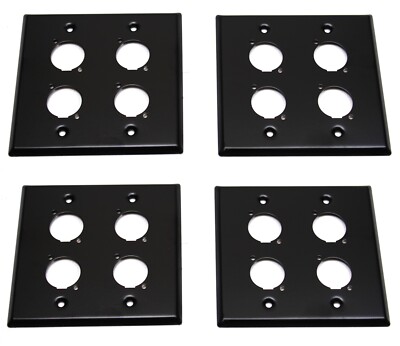 (4) Four Double Gang Blank Wall Plate Four XLR Male / Female ''D'' BLACK Steel