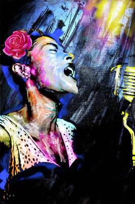 ROCKCHROMATIC Billie Holiday Art Print, Jazz Canvas Painting, Jazz Singer