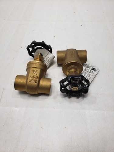 Lot of 2 Premier MFG#242022 Gate Valve 3/4" SWT 200 WOG Brass w/ Black Knob NEW