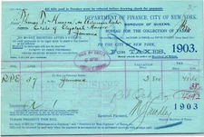 1903 Queens New York Dept of Finance Tax Payment Receipt
