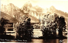 Teton Peaks Seen from Snake River Sanborn 1413 Photo RPPC Postcard Posted 1941