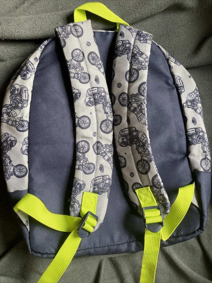 Mochila Gymboree Niños Moto Astronauta Planeta Gris Negro Cremallera Neón Foto 4 de 4