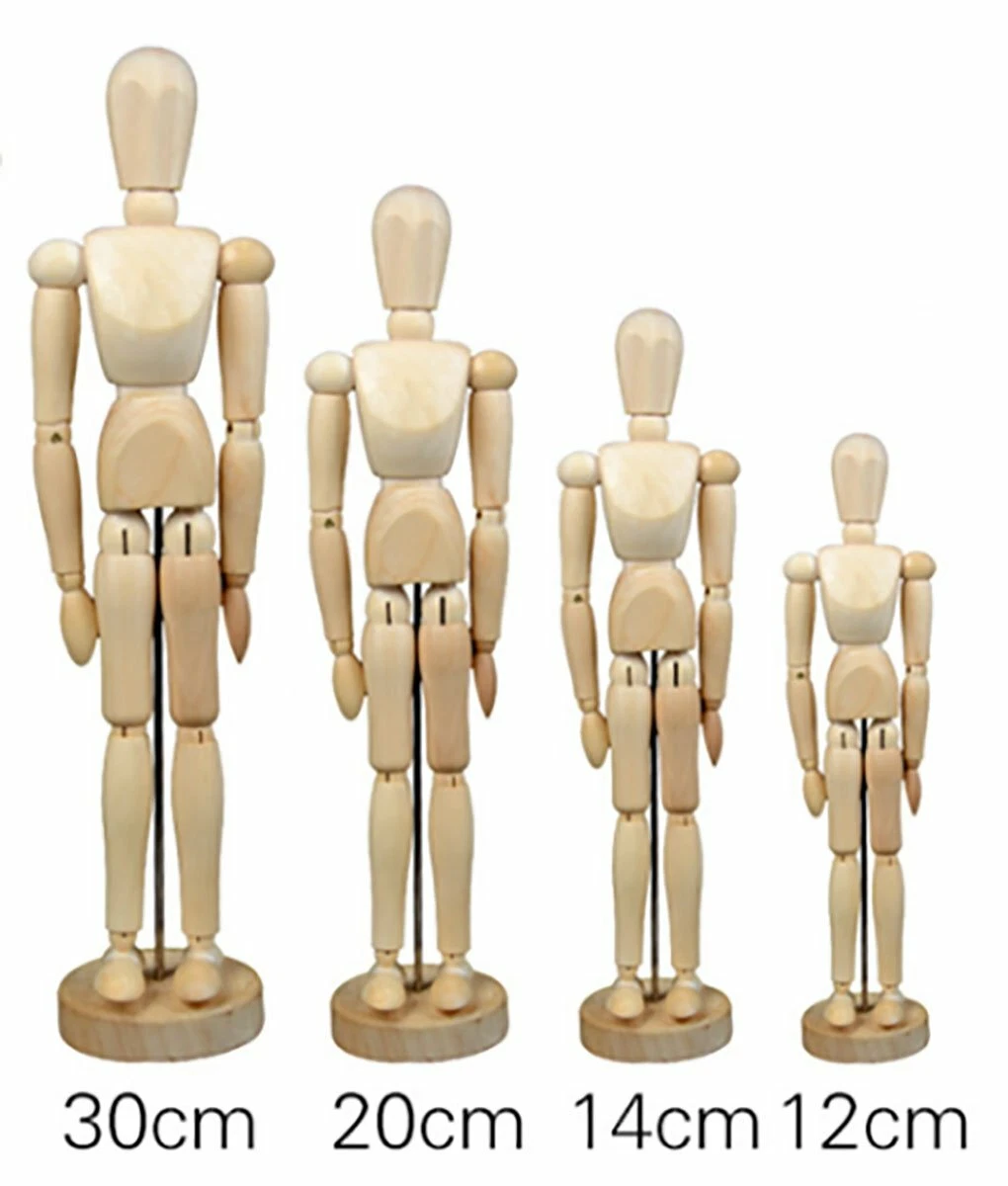  12'' Wooden Artists Manikin, Sketching Drawing Articulated  Jointed Mannequin, Wood Human Figure Model for Home Office Desk Decoration