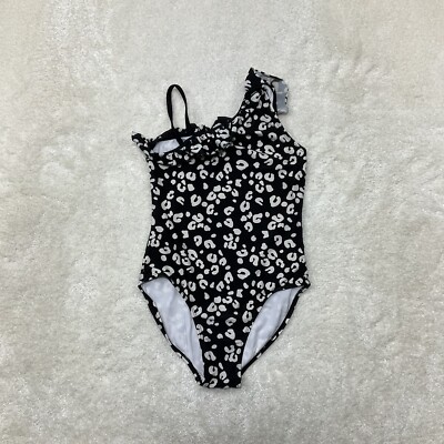 Gap Kids Girls Size L Black Cream Animal Print One Piece Swimsuit
