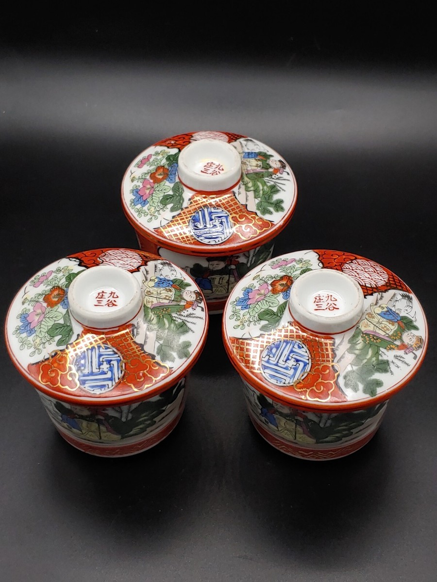 九谷烧瓷庄三茶杯Group Antique Japan Meiji Kutani Shozo