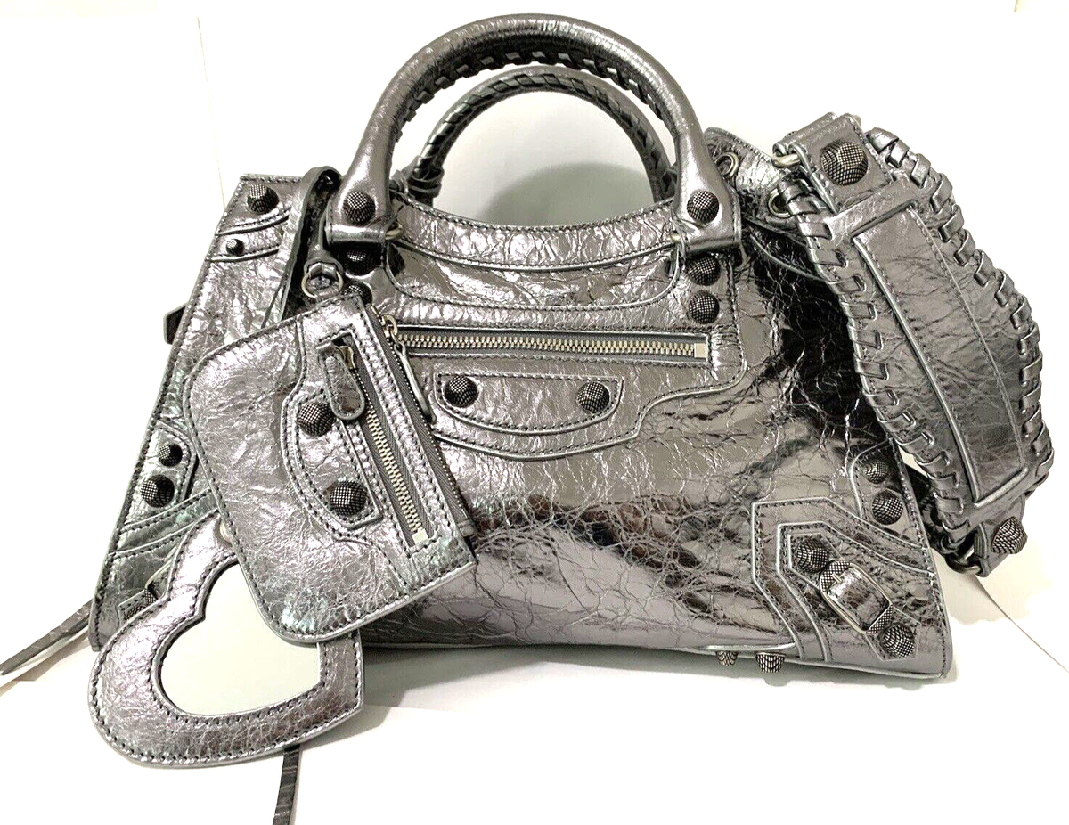 Balenciaga Le City Medium Silver Leather Shoulder Bag New Balenciaga Le City Medium Silver Leather Shoulder Bag New