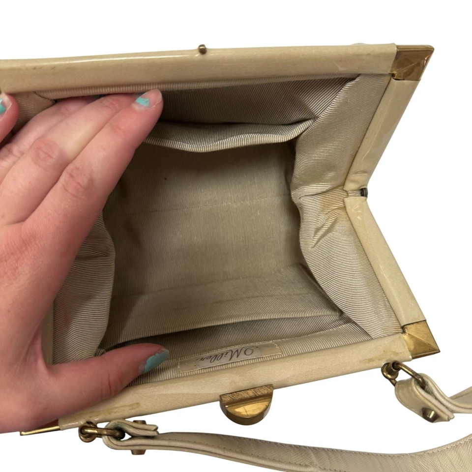 Bolso de Mano Vintage Años 50 J Miller Beige Tostado PATENTE Cuero Bolso de Noche Cartera Cartera Foto 4 de 4
