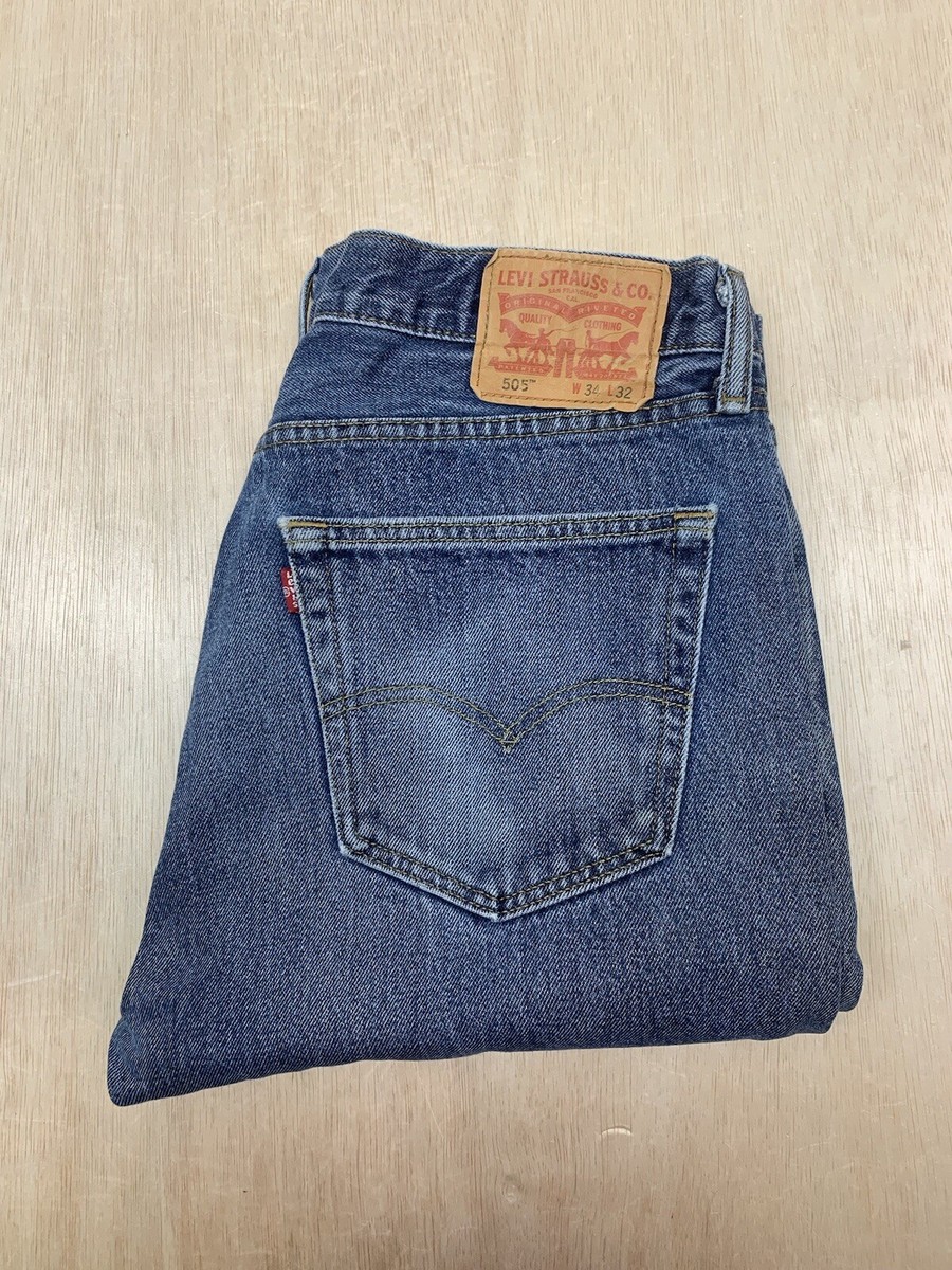 Levis 505 Men's Jeans W34 L32 Regular Fit Straight Leg Blue Denim