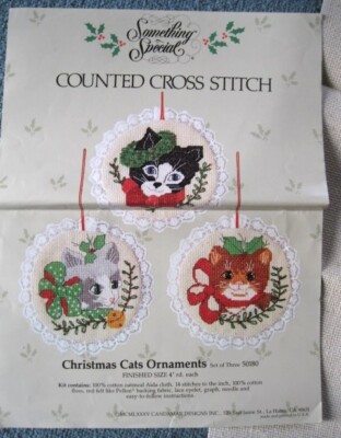 Vintage Something Special Christmas Cat Cross Stitch Incomplete Includes Pattern