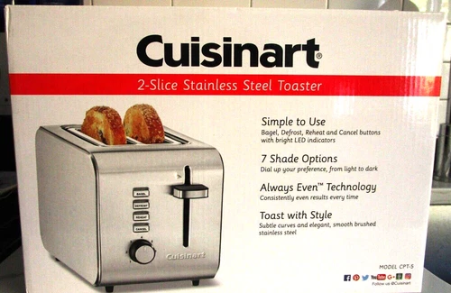 Cuisinart 2-Slice Brushed Stainless Steel Classic Toaster Model CPT-5 NEW in Box