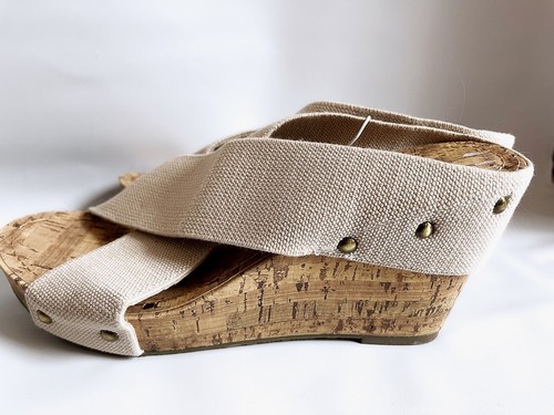 Esprit Womens Oceane Sandal Wedge Heels Shoes Nude Crisscross Slip On 7.5 M NEW - Picture 3 of 6
