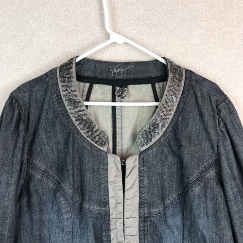 Venezia Jean Jacket Womens 14 Blue Beaded Dark Wash Classic Denim SAMPLE Flawed - Picture 2 of 12