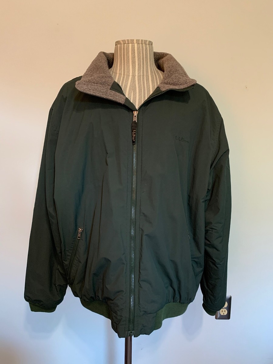 LL Bean Full Zip Fleece Lined Thinsulate Bomber Jacket Green Mens