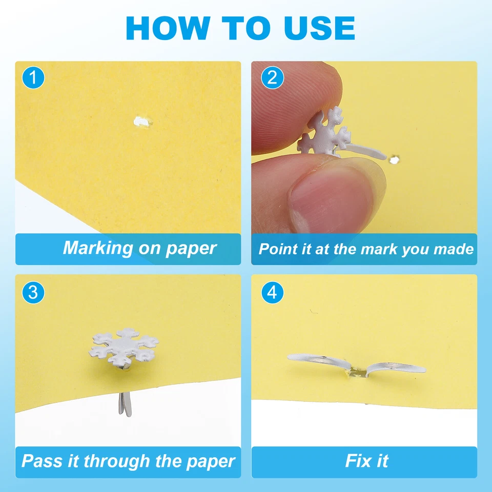100 Pcs Brads Paper Fasteners Mini Metal Snowflake Fastener, White, 0.5"x0.6" - Image 4 of 4