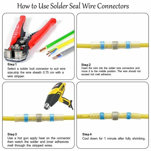 1000/500pcs Waterproof Solder Sleeve Heat Shrink Butt Wire Connectors Terminals - Picture 12 of 23