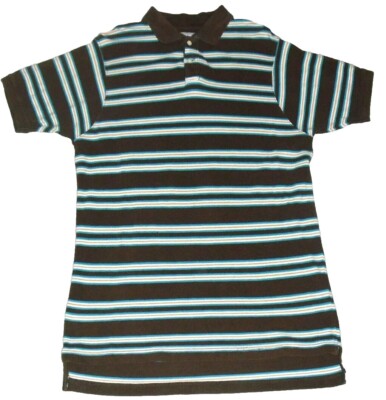 Point Zero Mens Collared Polo Shirt sz. Medium Brown Light Blue White