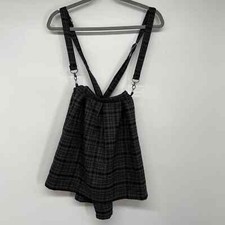Hot Topic Plaid Suspender Skirt Women's Size MD Black  Grey Pleated Looser Fit