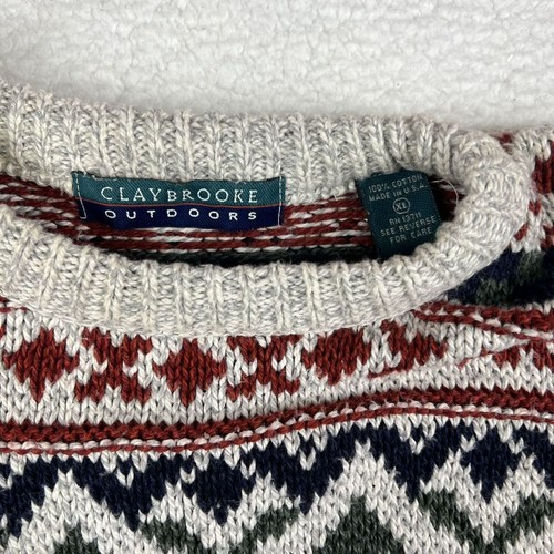 Vtg Claybrooke Sweater Mens XL Geometric Chunky Cable Knit Grandpa 90s USA Made - Picture 2 of 11