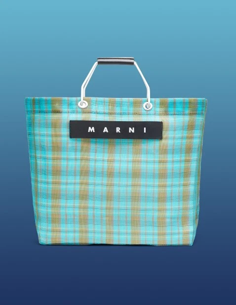 MARNI MARKET BAG IN PALE BLUE AND GREEN