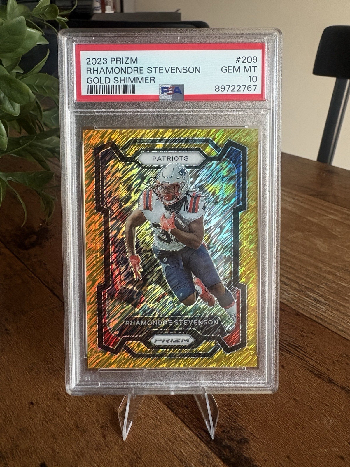 Panini 2023 Prizm Gold Shimmer Prizm /10 Rhamondre Stevenson PSA 10 #209