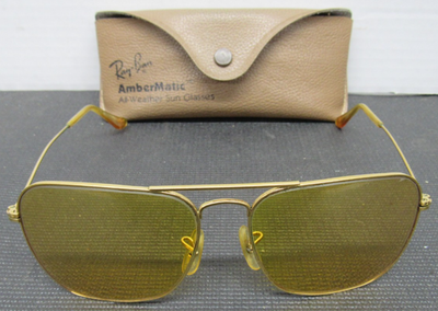 Vintage Bausch and Lomb Ray Ban Gold Plated AMBERMATIC Aviator