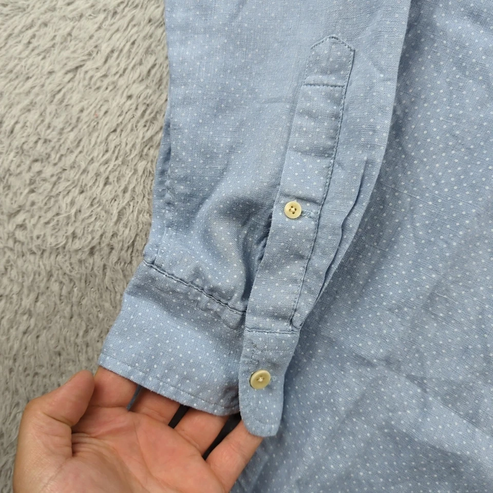 Club Monaco Shirt Mens M Blue Dot Slim Fit 100% Linen Summer Beachy Button Down - Image 4 of 4