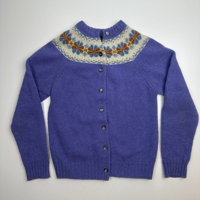 Vintage Shetland Wool Fair Isle Cardigan Purple 34  Made in Scotland XS S Lilac