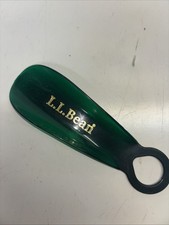 Vintage L.L. Bean Translucent Green Gold Writing Plastic Shoe Horn Made In USA