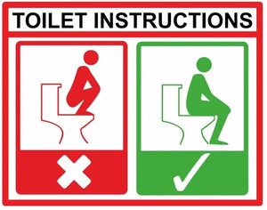 Sit Down Toilet Instructions Warning Sign Self Adhesive Vinyl Sticker Bathroom