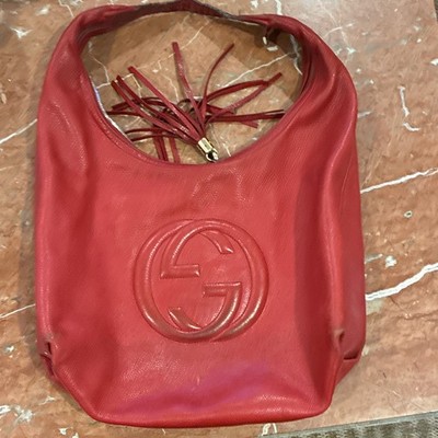 Gucci RED Pebble Leather SOHO Hobo Large Soft Shoulder Bag Very Good Condition