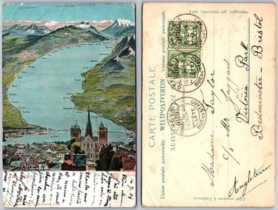 Luzern Switzerland Map Lake Cathedral Postcard