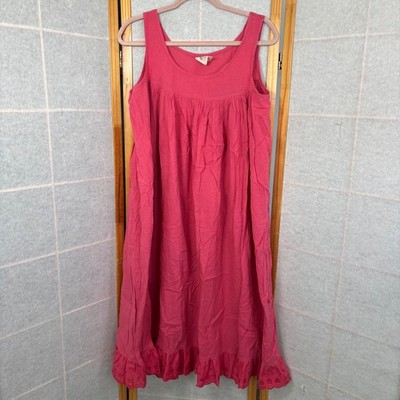 Deva Lifewear Pink Cotton Sleeveless Maxi Dress Eyelet Ruffle Hem Boho Lagenlook