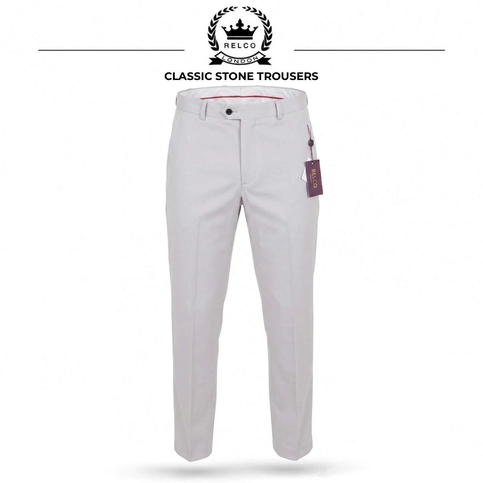 Relco Mens Stone Stay Press Classic Trousers Mod Retro Sta Pressed Prest Vintage