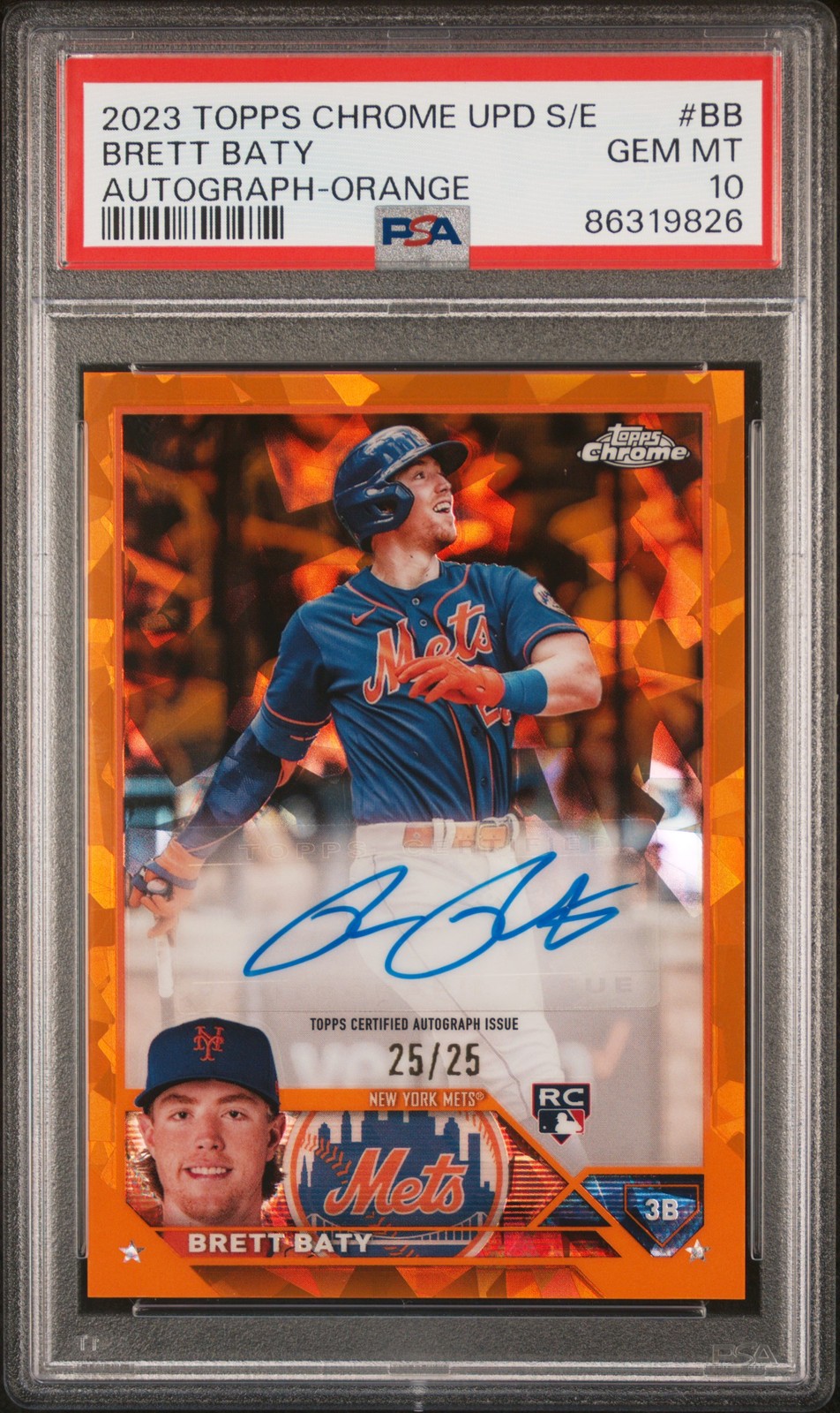 2023 TOPPS CHROME UPDATE SAPPHIRE ED AUTO ORANGE #BB BRETT BATY 25/25 PSA 10