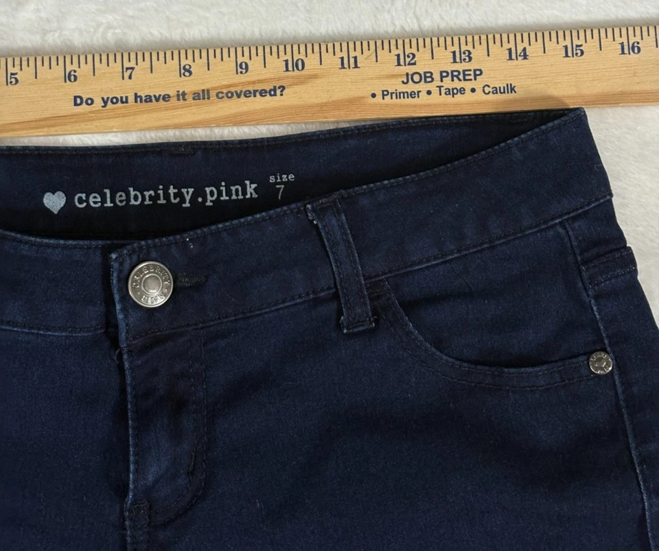 Celebrity Pink Shorts Womens Size 7 Blue Denim Stretch Cuffed Mid-Rise CJ3443F55 - Image 4 of 4
