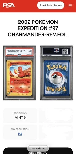 Charmander E-reader Expedition Base Set 97/165  Reverse Holo PSA 9 Pokemon 2002