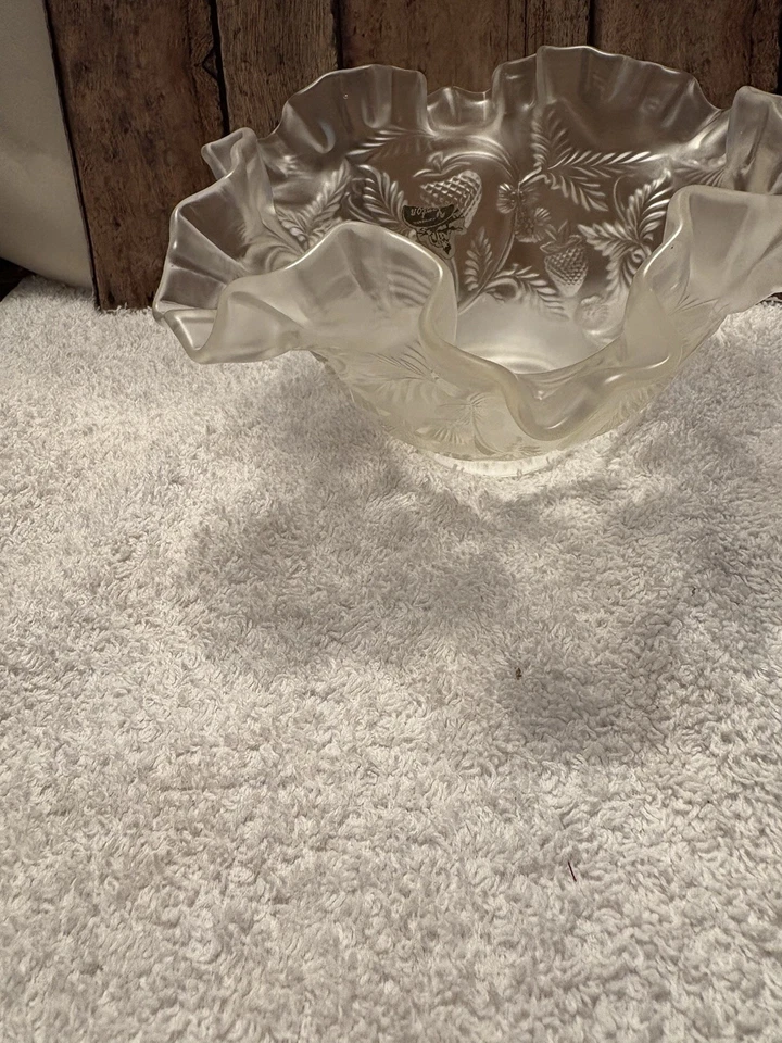 VTG Fenton Clear Frosted Strawberry Bowl,Ruffled Edges,produced in 1980s.13.8oz. - Image 2 of 2