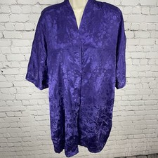 Frederick s Of Hollywood Purple Roses Satin Short Sleeve Robe Size Medium M